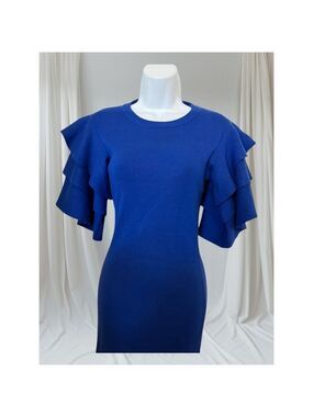 SETTLEDOWN Blue Layered Flutter Sleeve Bodycon Dress Large